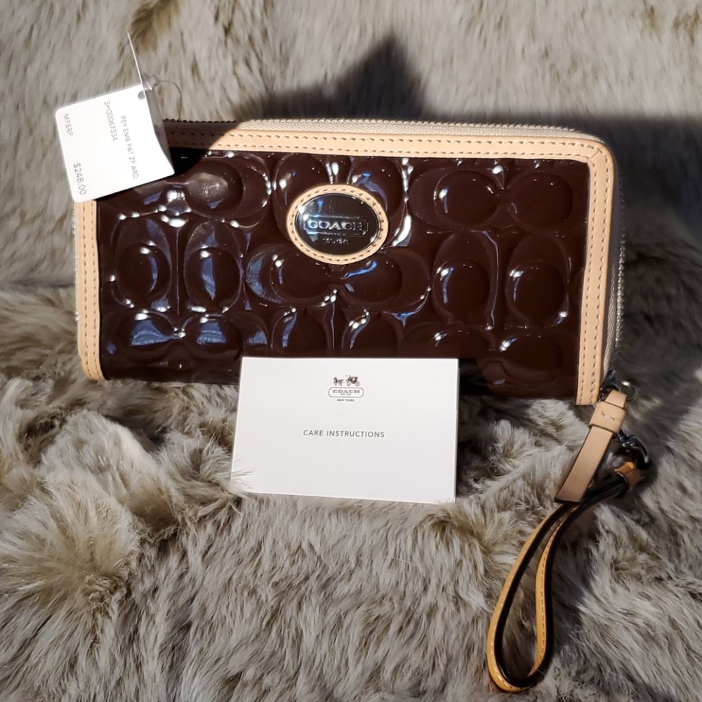 COACH Peyton Patent Embossed Zip Around Wallet